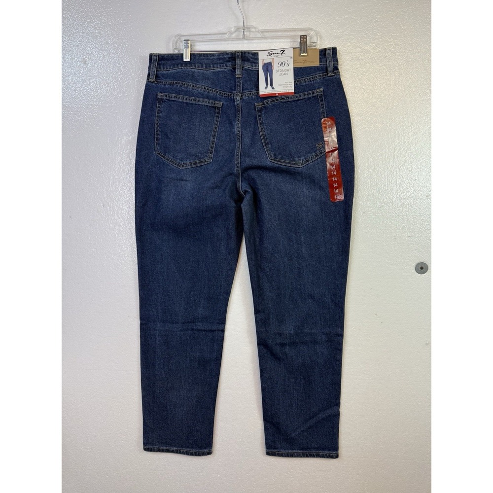 NWT Seven7 Women's Stretch 90's Jeans Sz  14 Straight High Rise Blue Denim New